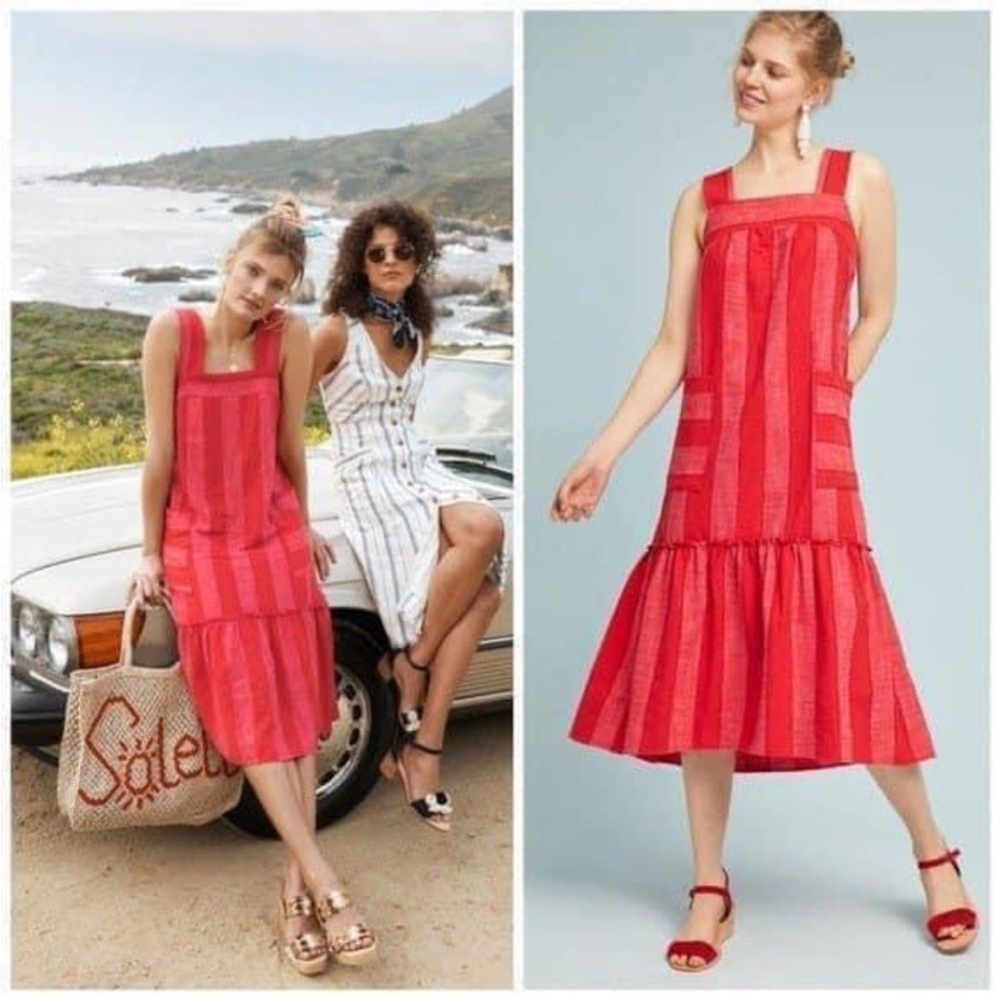 Anthropologie Maeve Red Stripped Sleeveless Summer Dress